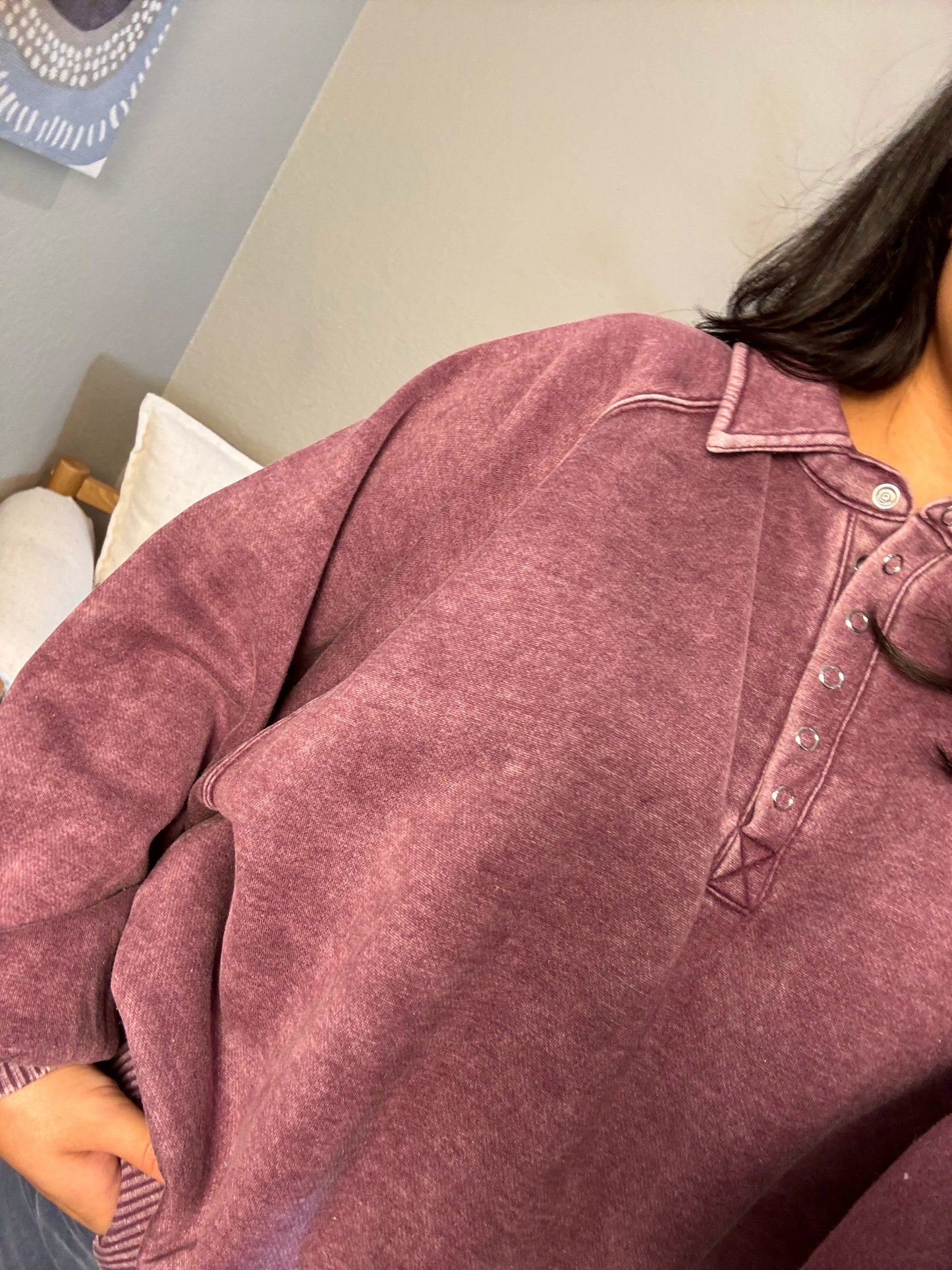 Kelsey Acid Wash Pullover - Eggplant
