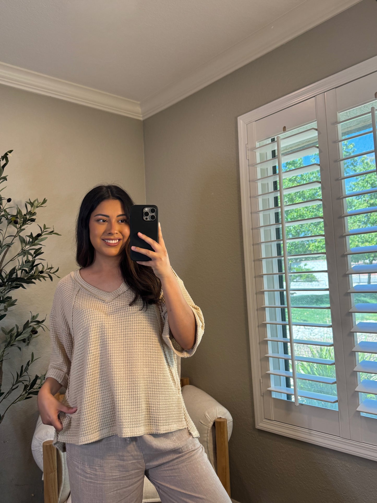 April Breeze Waffle Knit Top *BLACK* (S-XL)