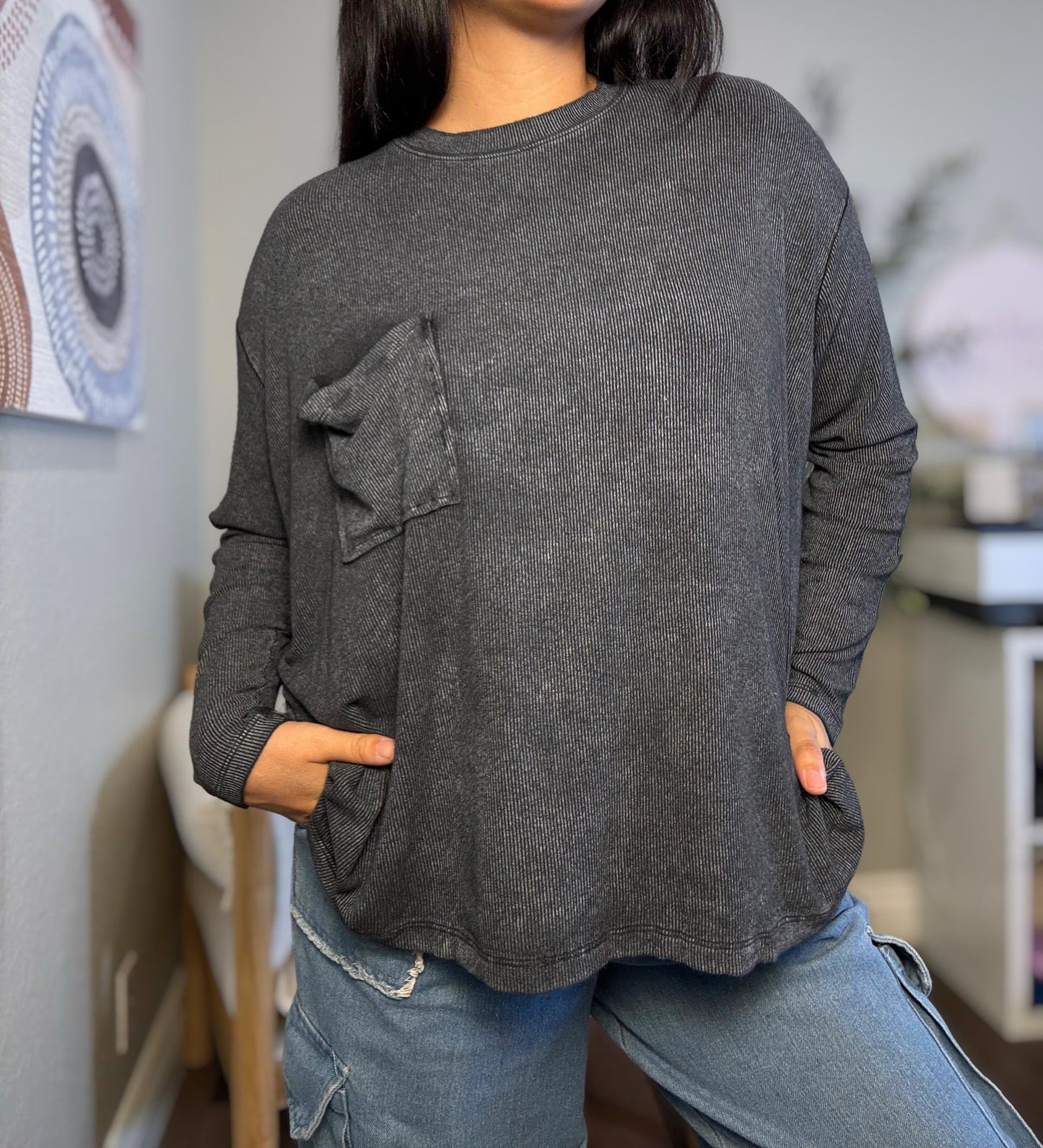 Ashland Ribbed Long Sleeve - Ash Black