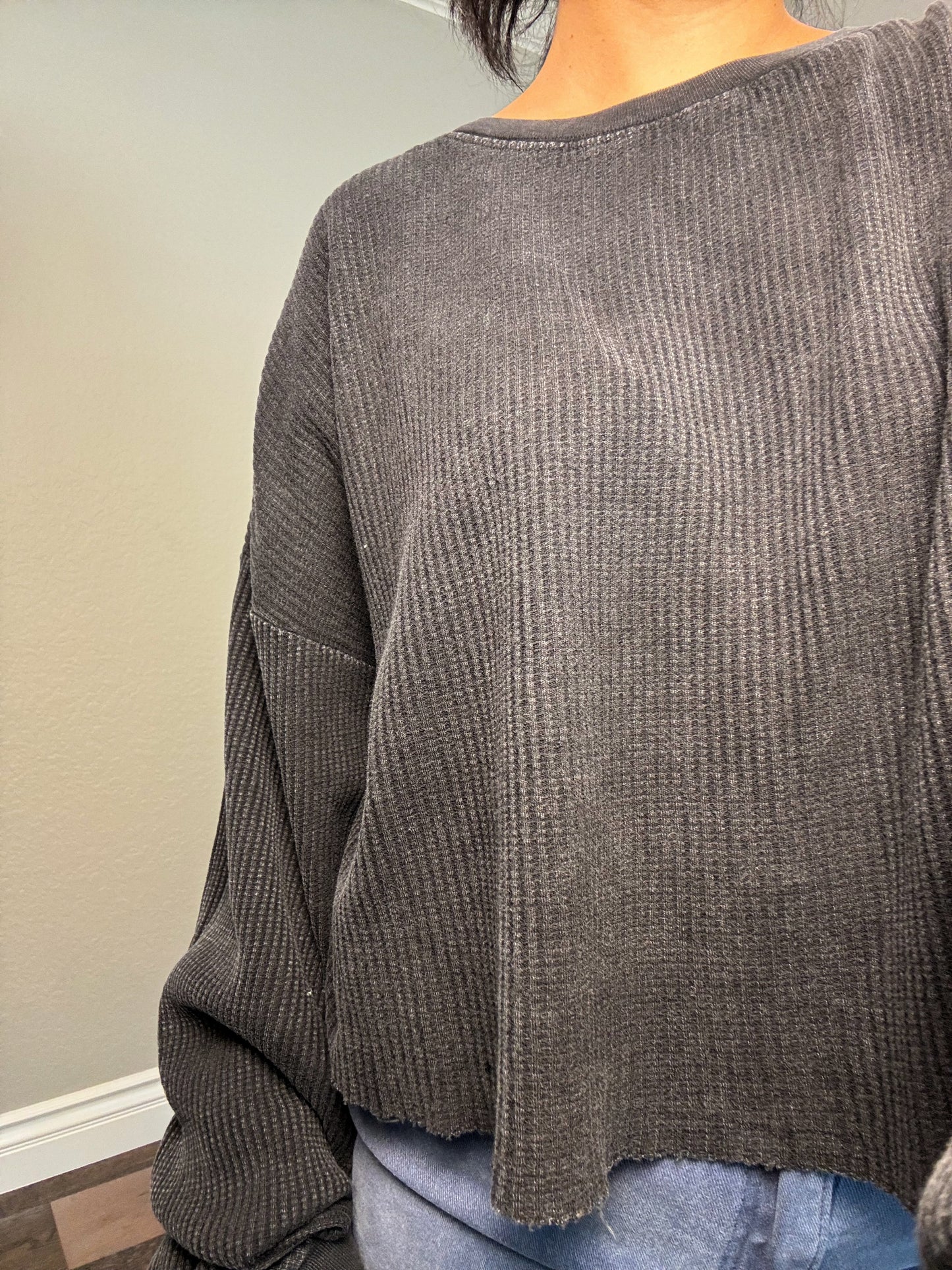 Mineral Wash Waffle Long Sleeve - DK GREEN & BLACK
