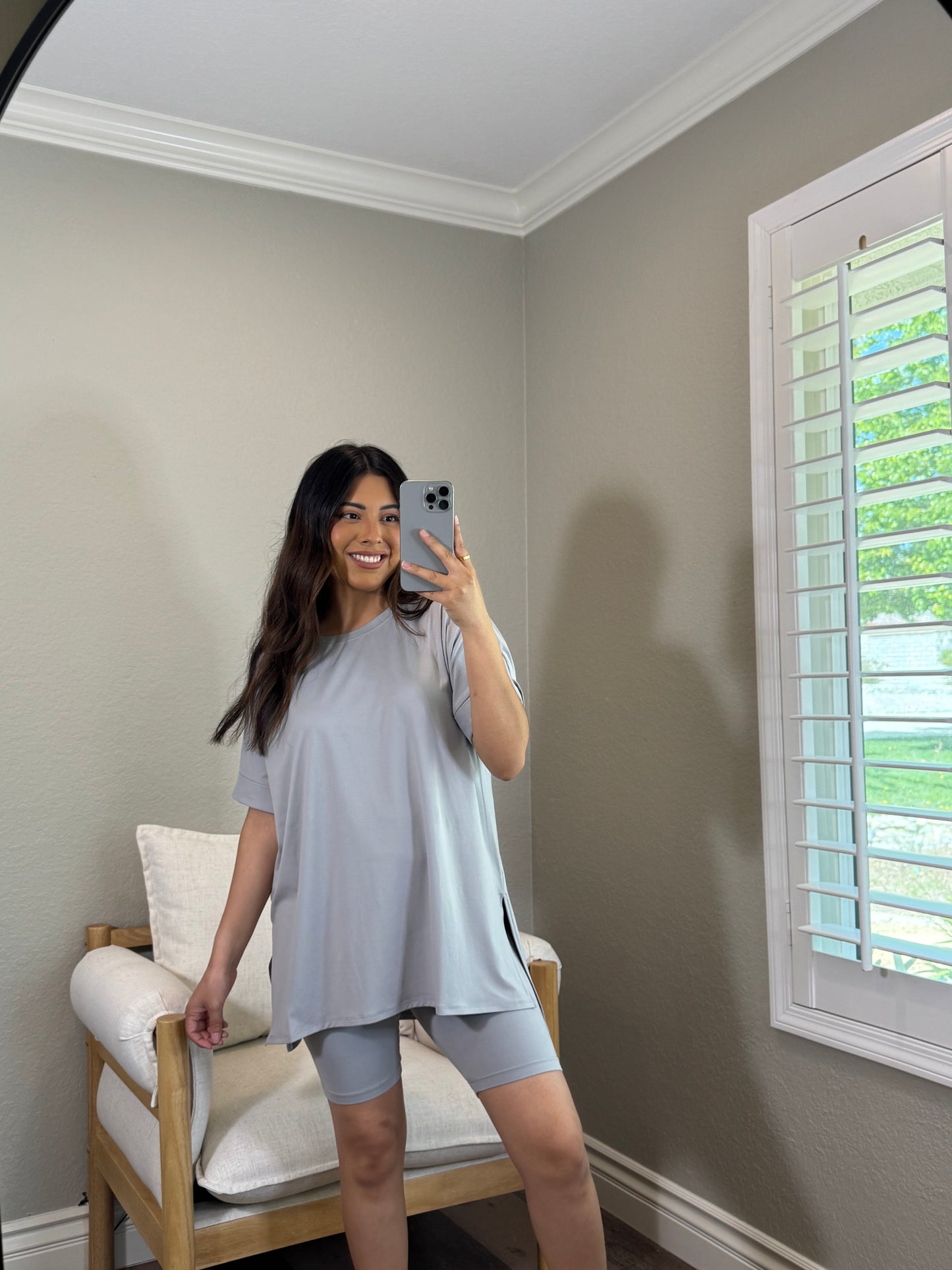 PLUS- Peachy Keen *GREY* Top & Biker Short Set (1X-3X)