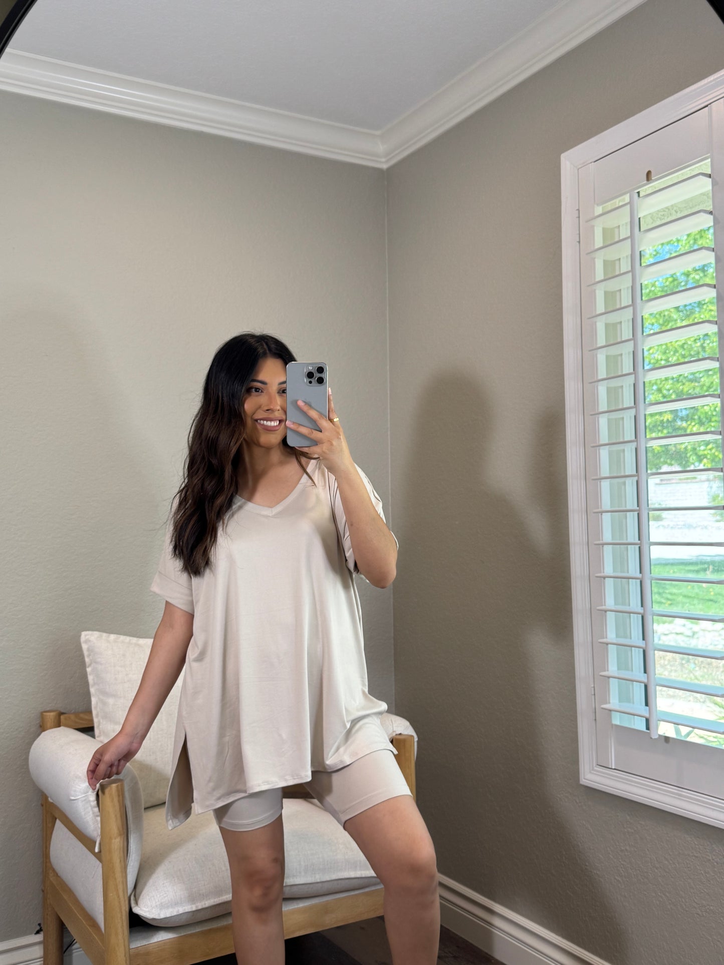 Peachy Keen V-Neck Top & Biker Short Set (S-XL)