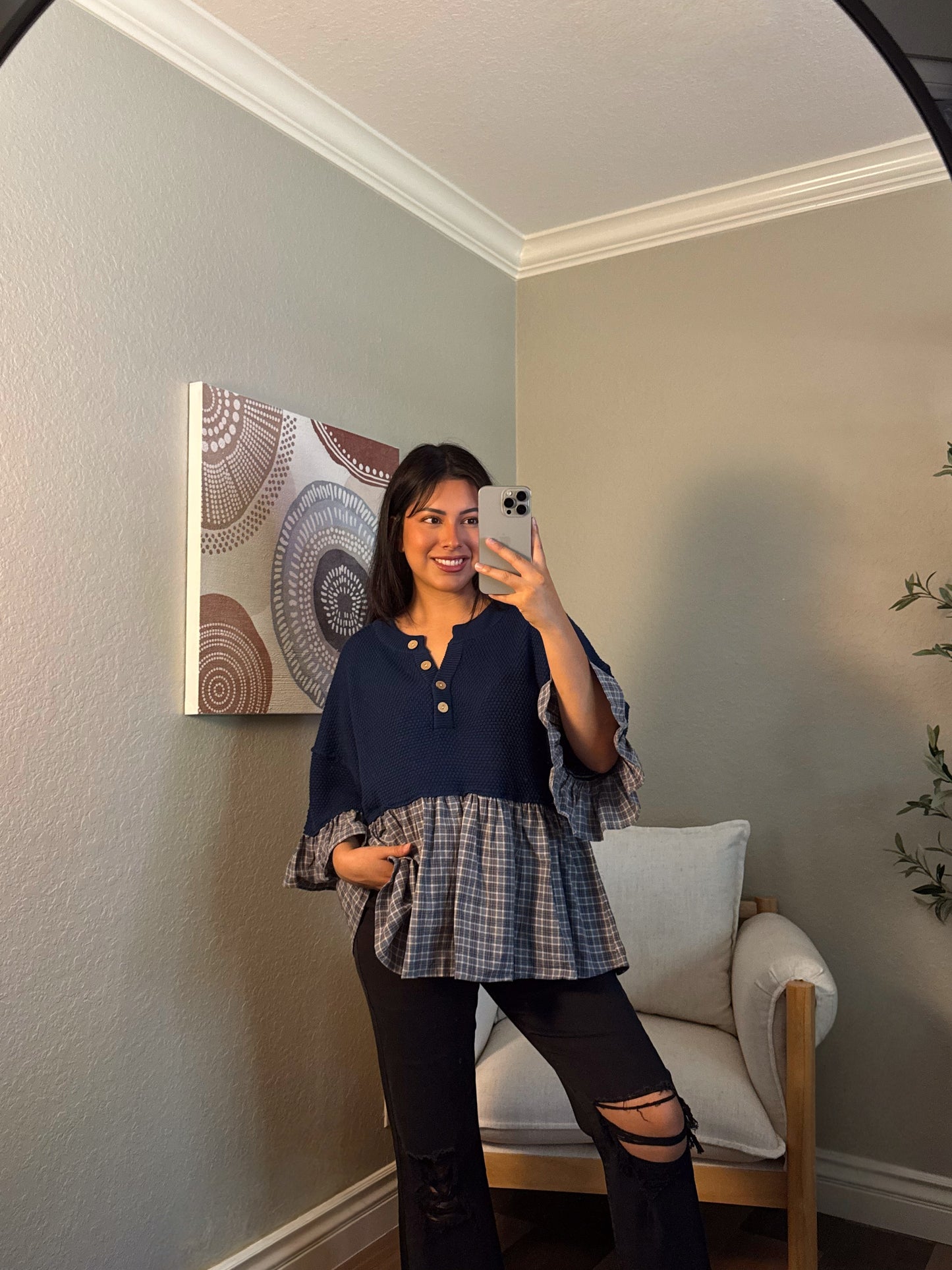Feeling Blue-tiful Plaid Baby Doll Top