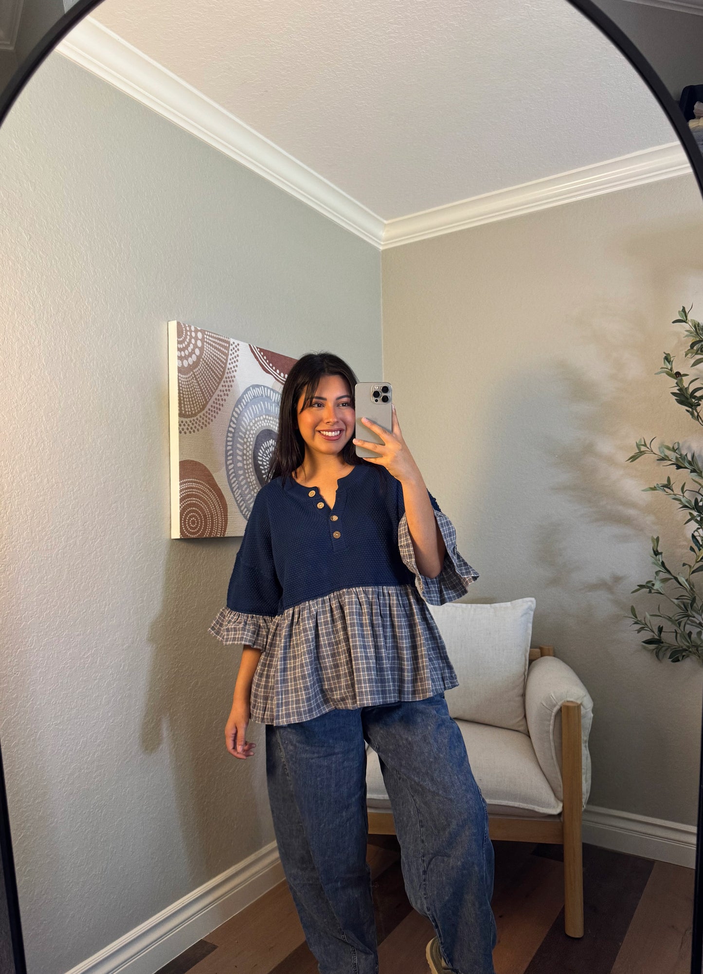 Feeling Blue-tiful Plaid Baby Doll Top