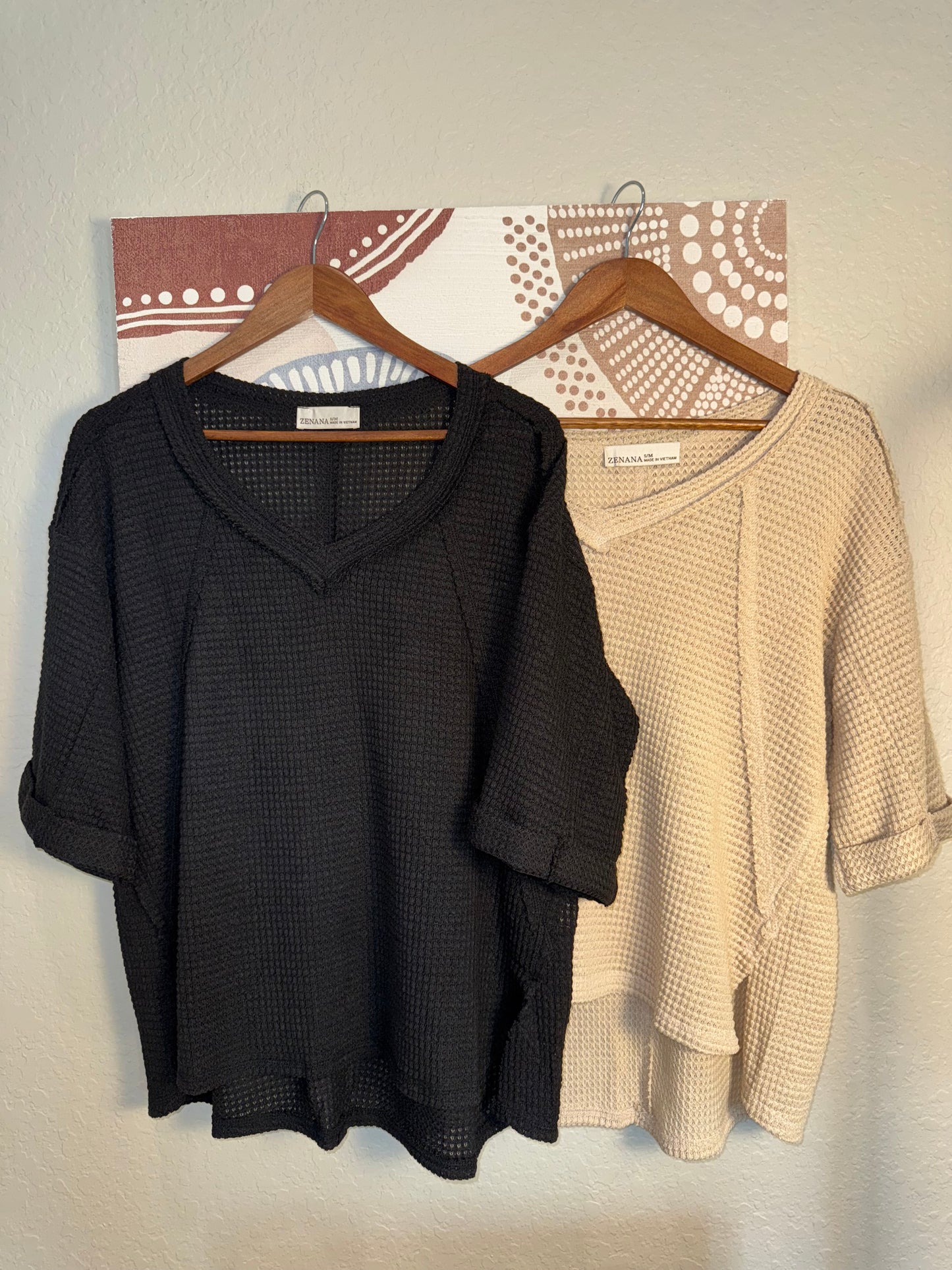 April Breeze Waffle Knit Top *BLACK*  (S-XL)